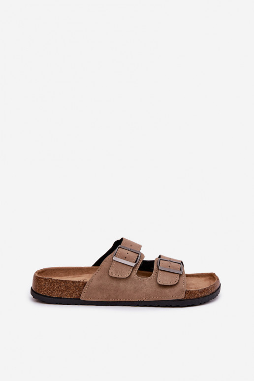 Sand-colored women's slippers with buckles on the platform Galurena