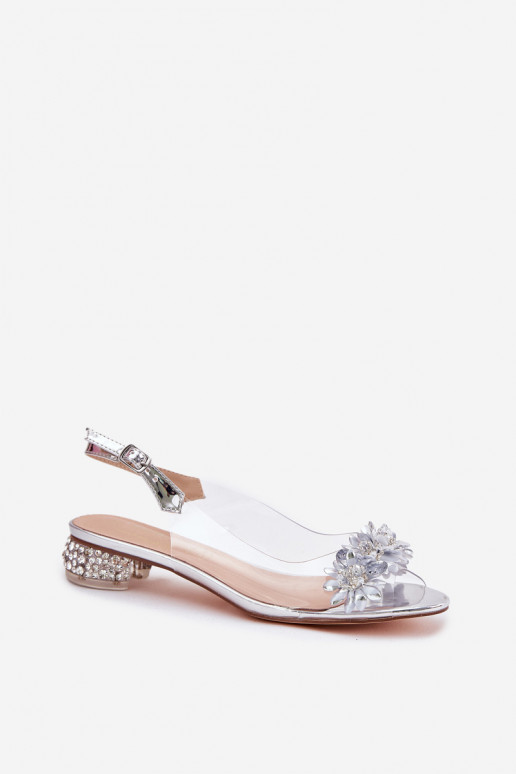 Silver transparent sandals with low heel and decoration D&A MR51-709