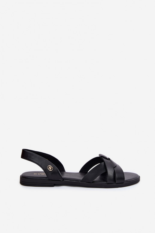 Black flat sandals for women made of faux leather Illoria