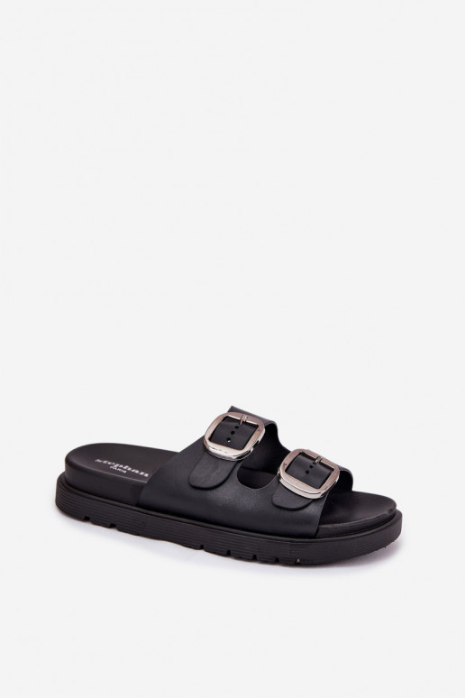 Black women's slippers with buckles on the platform Elamas