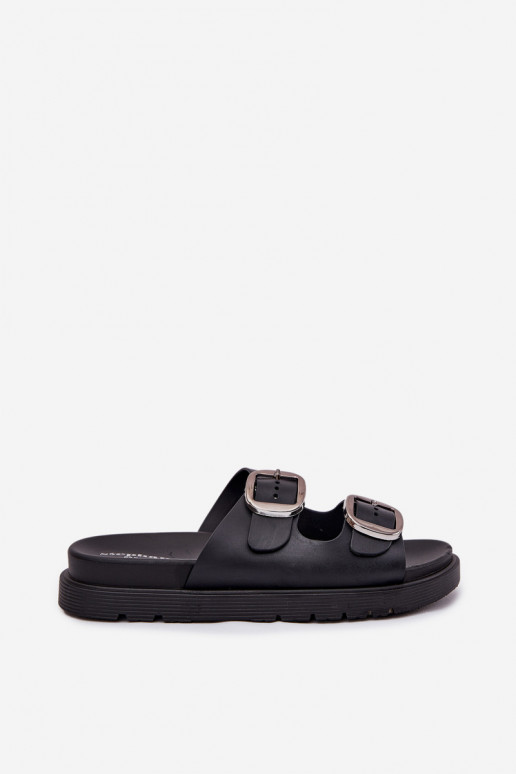 Black women's slippers with buckles on the platform Elamas