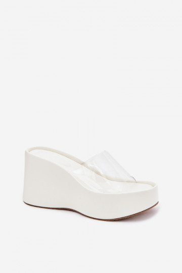 White women's slippers with transparent straps on the platform Zolretia 2