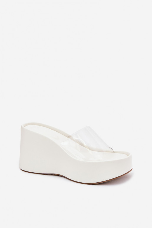 White women's slippers with transparent straps on the platform Zolretia