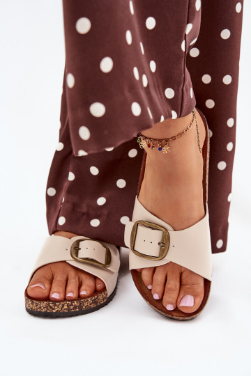Women's sandals on cork platform with buckle beige Vianara 2
