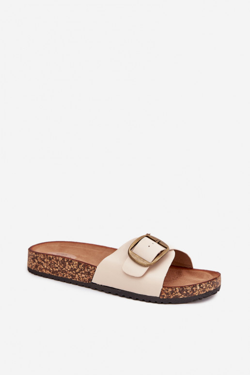 Women's platform slippers with buckles in sand color Vianara
