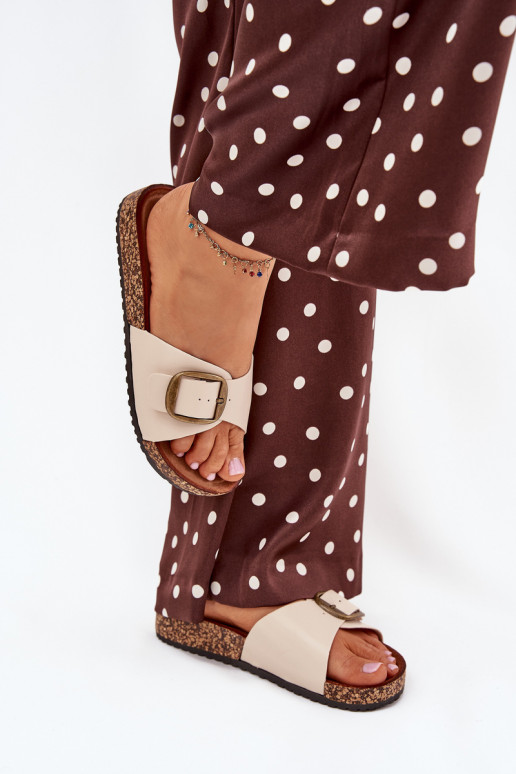 Women's platform slippers with buckles in sand color Vianara