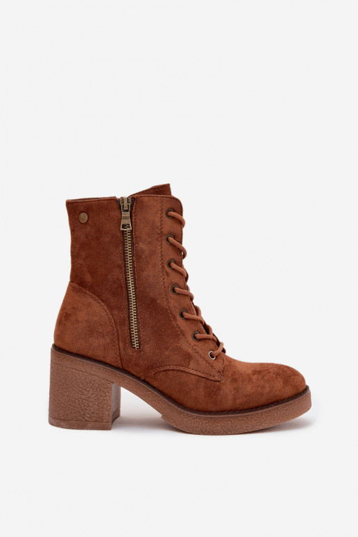 Insulated women's ankle boots with laces and zippers in brown Paressa