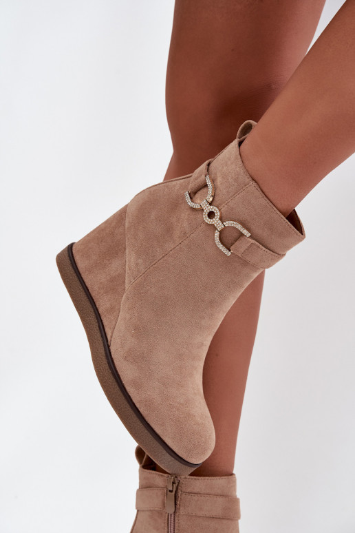 Women's ankle boots on a platform with decorative details in sand color Turirivana