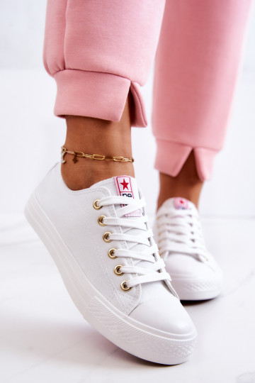 Women's classic style casual shoes in white and gold Ecoma