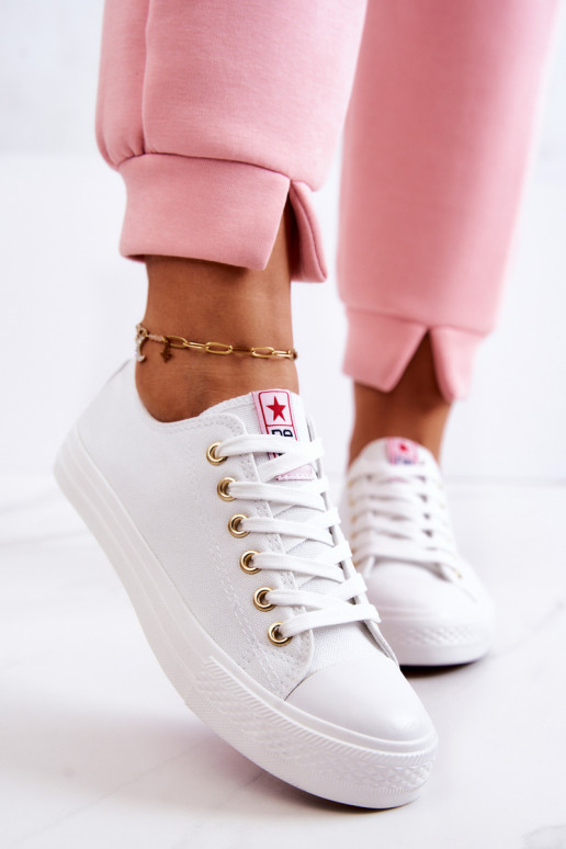 Women's classic style casual shoes in white and gold Ecoma
