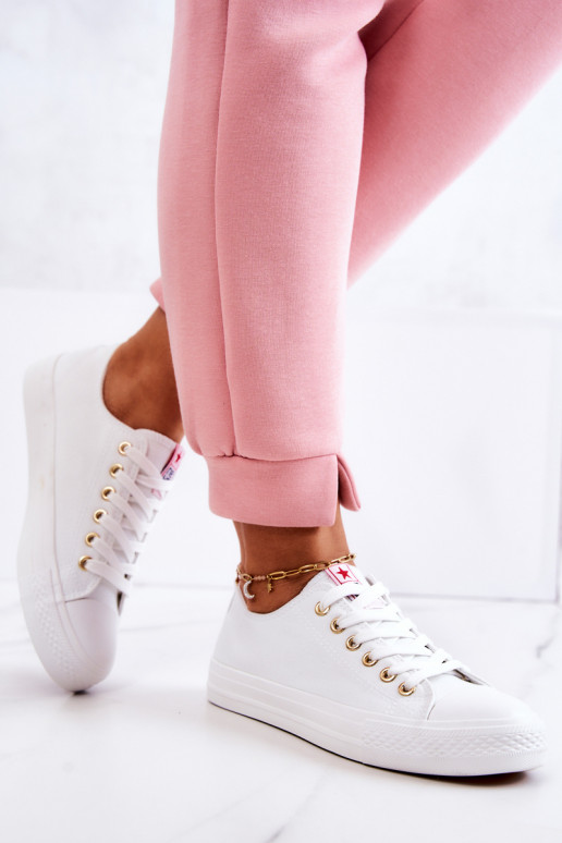 Women's classic style casual shoes in white and gold Ecoma