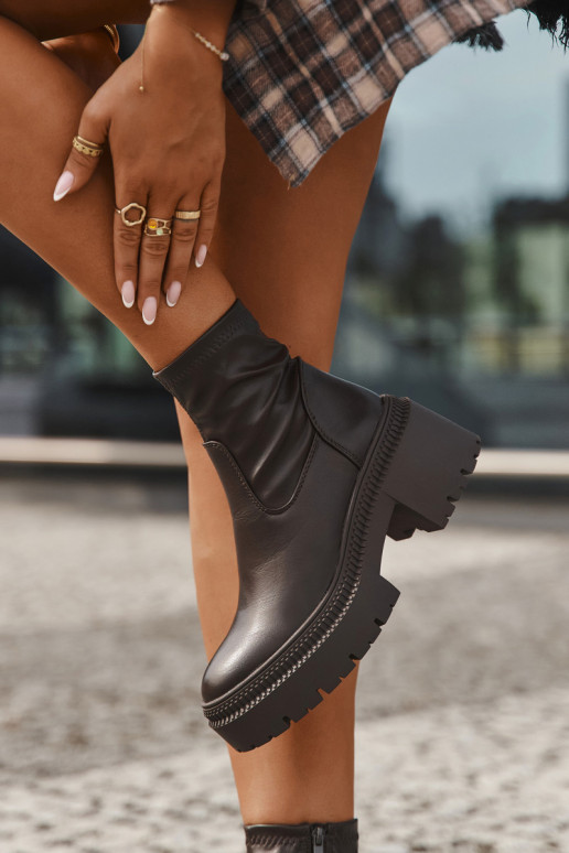 Women's ankle boots on chunky heels and platform in brown faux leather Elvianne