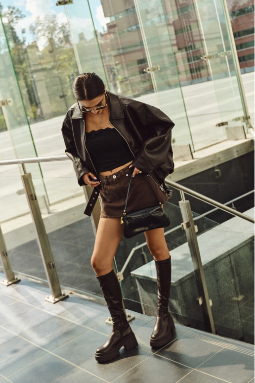 Women's knee-high boots on chunky heels and platform in brown Florinne