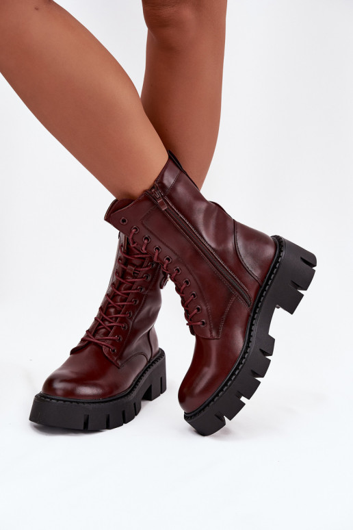 Warm ankle boots with ornaments in burgundy Melisse