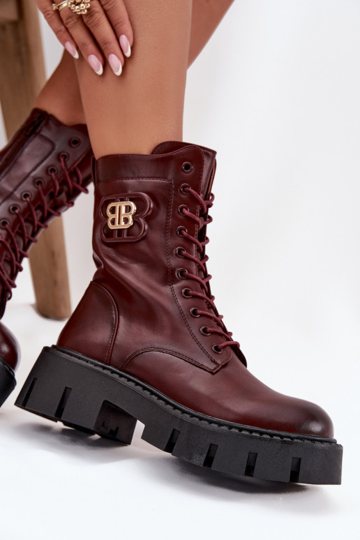 Warm ankle boots with ornaments in burgundy Melisse