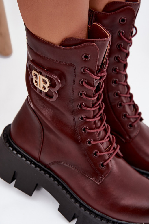 Warm ankle boots with ornaments in burgundy Melisse