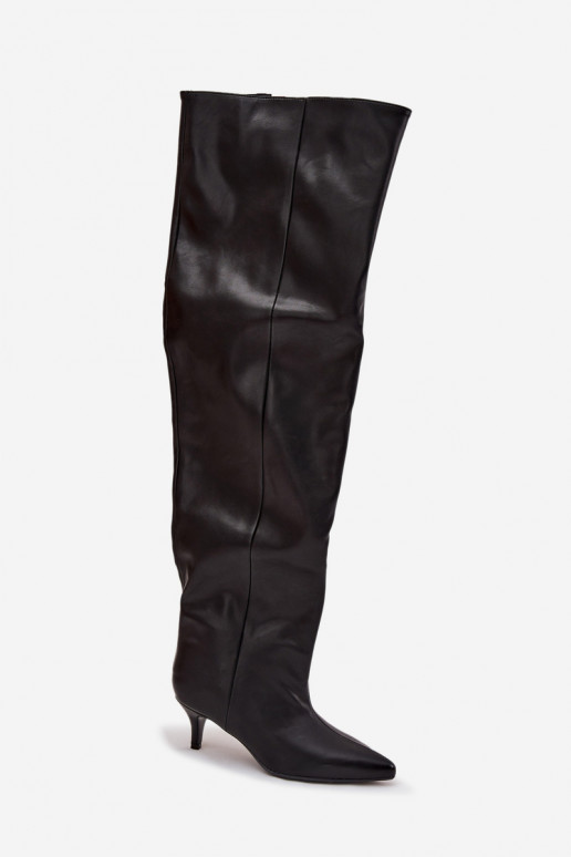Women's knee-high slip-on boots with slim heels in black Ysolienne
