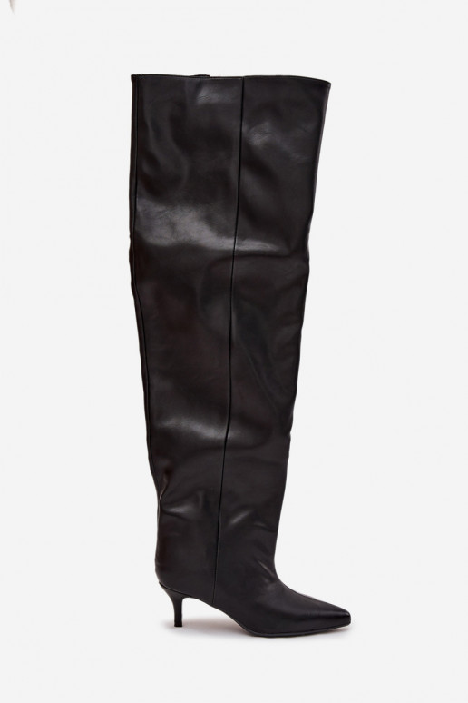 Women's knee-high slip-on boots with slim heels in black Ysolienne