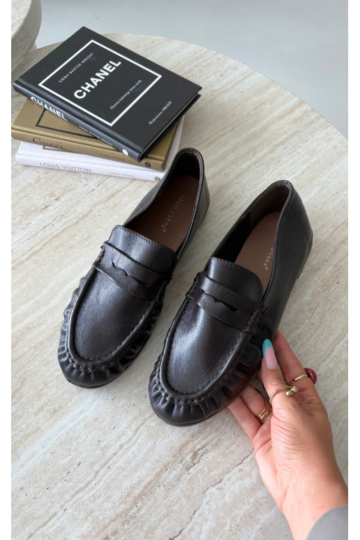 Women's moccasins with ruffles in chocolate color Sabley