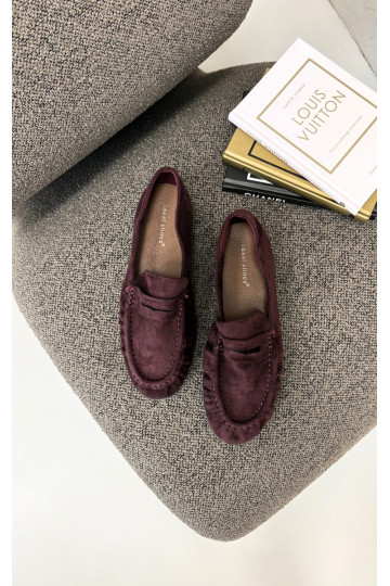 Women's moccasins with ruffles made of faux suede in burgundy color Sabley 2