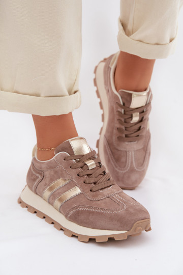 Women's Suede Sneakers With Platform S.Barski LR61-7097 Dark Beige