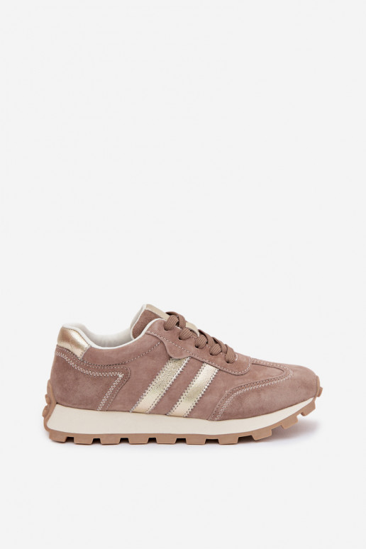 Sand-colored women's faux suede platform sneakers S.Barski LR61-7097