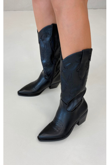 Długie buty kowbojskie z obcasami w czarnym sztucznym skórze Jarissa 2