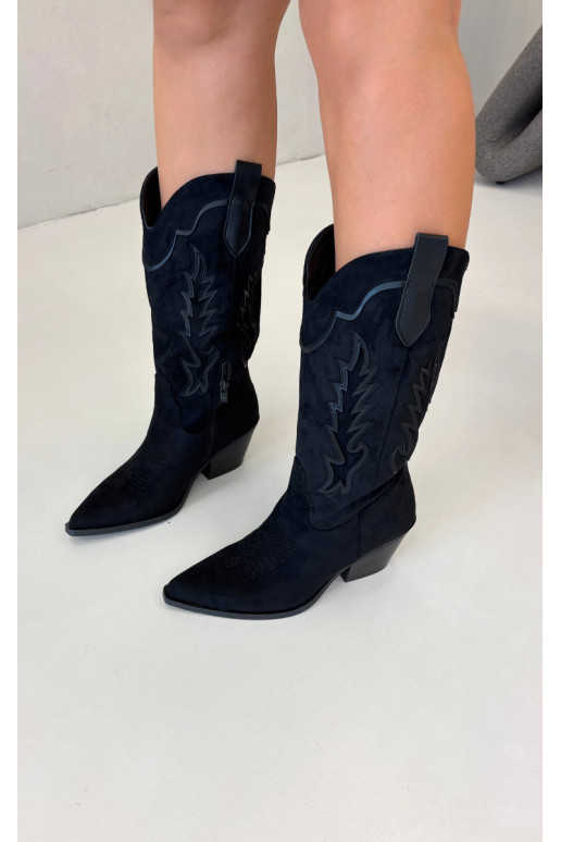 Długie buty kowbojskie w czarnym kolorze Betina