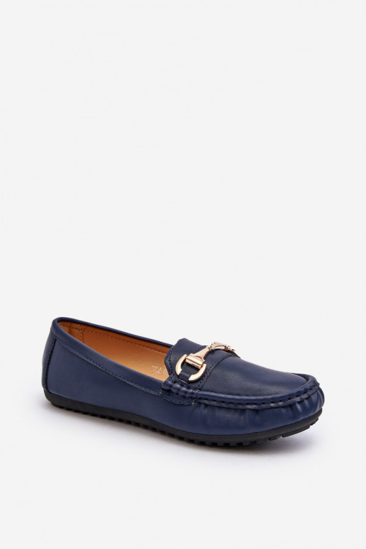 Dark blue classic women's moccasins in faux leather Demese