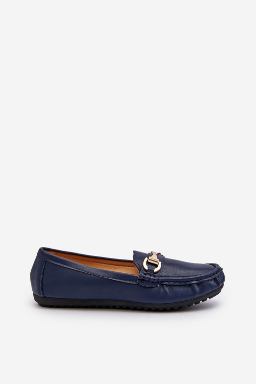 Dark blue classic women's moccasins in faux leather Demese