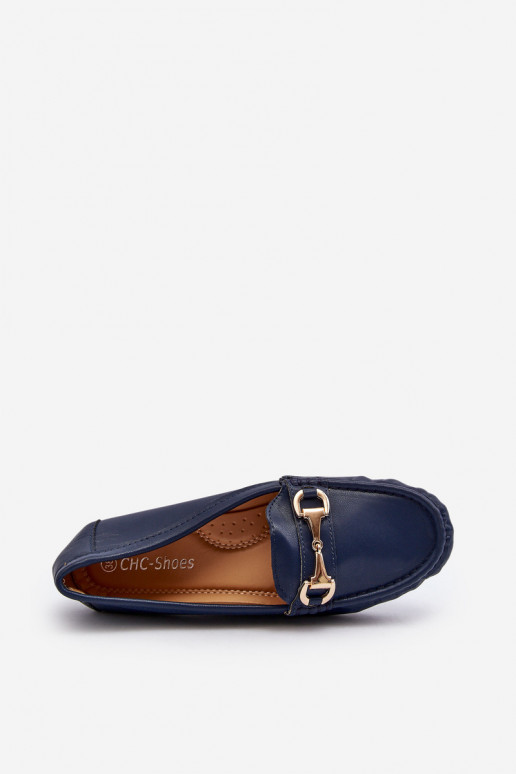 Dark blue classic women's moccasins in faux leather Demese