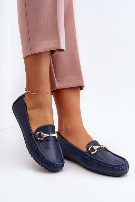 Dark blue classic women's moccasins in faux leather Demese