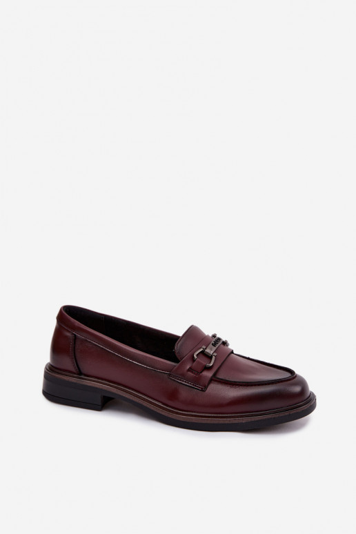 Burgundy women's leather moccasins Vinceza 39983