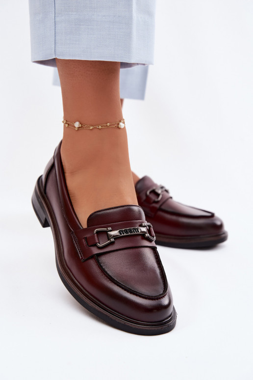 Burgundy women's leather moccasins Vinceza 39983