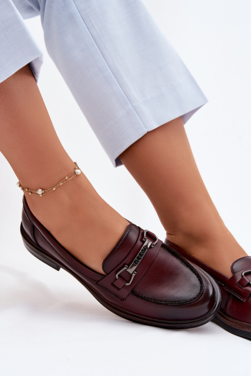 Burgundy women's leather moccasins Vinceza 39983