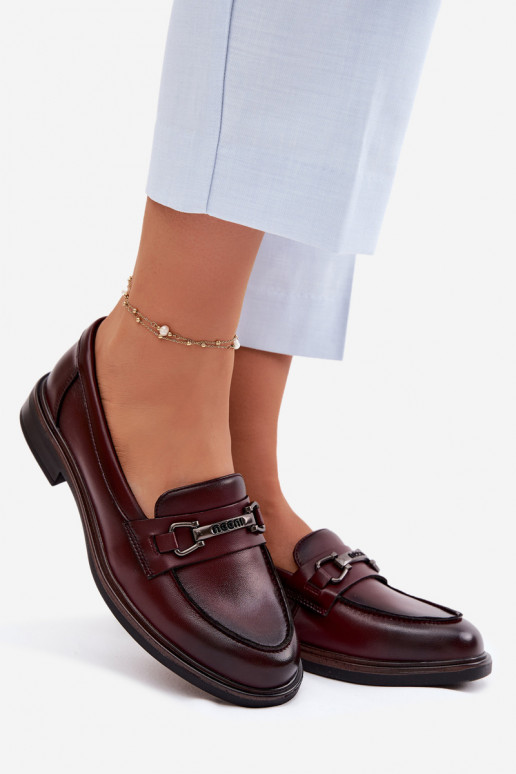 Burgundy women's leather moccasins Vinceza 39983