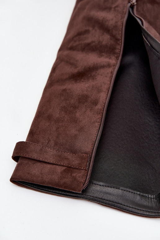 Knee-high boots faux suede on a block heel lined chocolate Evyra