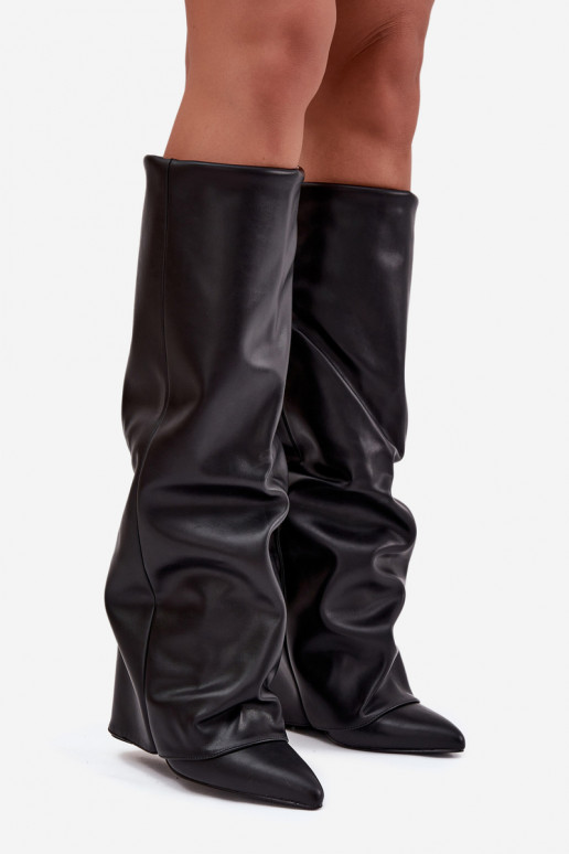 Women's knee-high boots lined with inserts and heels black Elivira