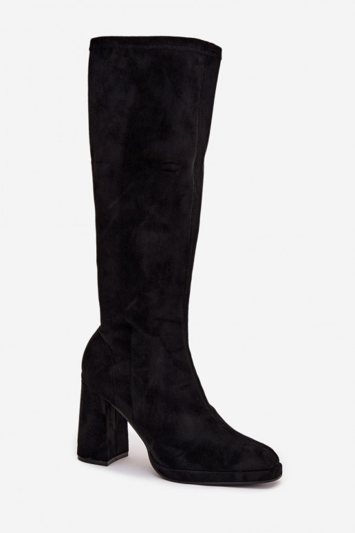 Women's knee-high boots with inserts on a block heel black Brivana