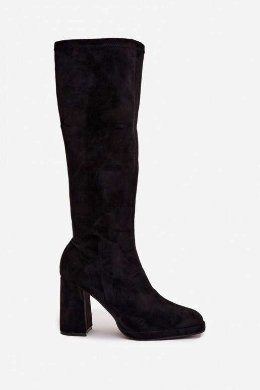 Women's knee-high boots with inserts on a block heel black Brivana