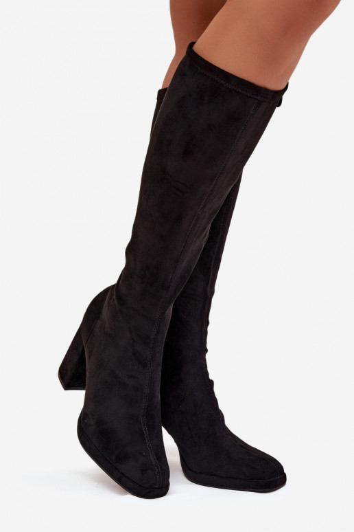 Women's knee-high boots with inserts on a block heel black Brivana
