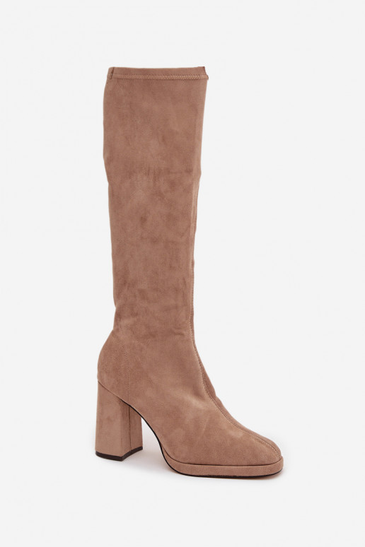 Women's knee-high boots with inserts on a block heel sand Brivana
