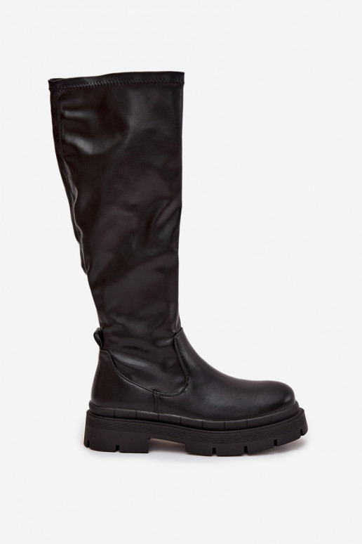 Women's knee-high boots with platform faux leather black Tairivelle