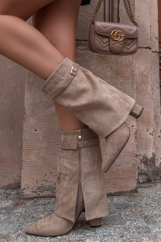 Women's ankle boots lined with decorated heels khaki Luvielle