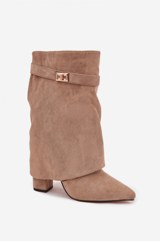 Women's ankle boots lined with decorated heels khaki Luvielle
