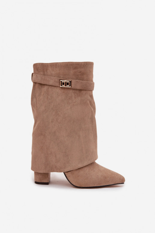Women's ankle boots lined with decorated heels khaki Luvielle