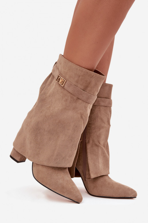Women's ankle boots lined with decorated heels khaki Luvielle