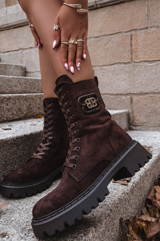 Women's ankle boots lined with fancy elements chocolate Kalindra