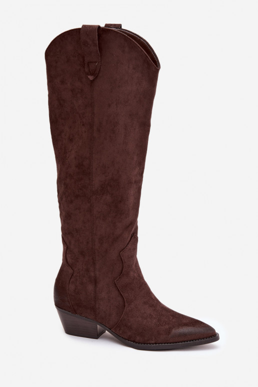 Knee-high boots faux suede cowboy style with heels chocolate Jenaya