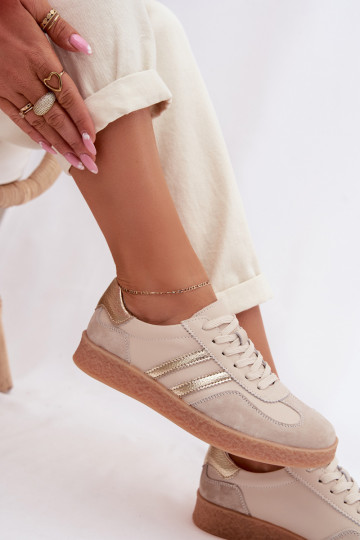 Women's sneakers leather S.Barski LR61-7059 sand